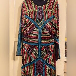 ASOS Geometric Pattern Dress beaded lightly worn Sz 14 (see pics for details)